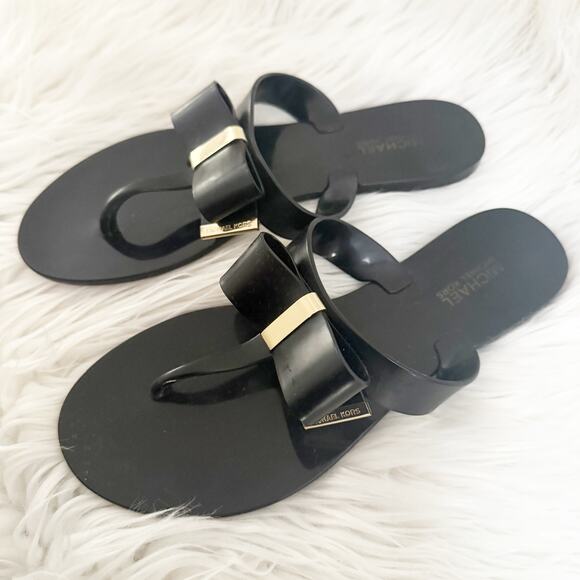MICHAEL KORS | Kayden Black Gold Jelly Plastic Sandals Thongs Flip Flops | 6 - Picture 3 of 6